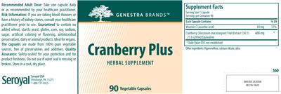 Photo of the Genestra Brands Cranberry Plus label