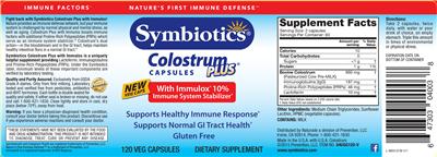 Photo of the Symbiotics Colostrum Plus label