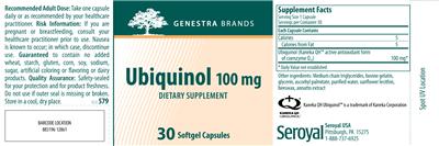 Photo of the Genestra Brands Ubiquinol 100 mg label