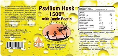 Photo of the California Academy of Health Psyllium Husk 1500 with Apple Pectin label
