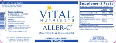 Photo of the Vital Nutrients Aller-C label