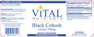 Photo of the Vital Nutrients Black Cohosh Extract 250 mg label
