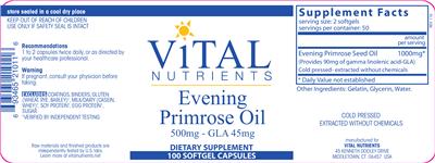 Photo of the Vital Nutrients Evening Primrose Oil 500 mg label