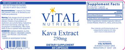 Photo of the Vital Nutrients Kava Extract 250 mg label