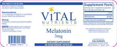 Photo of the Vital Nutrients Melatonin 3 mg label