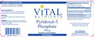 Photo of the Vital Nutrients Pyridoxal-5 Phosphate 50 mg label