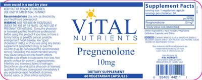 Photo of the Vital Nutrients Pregnenolone 10 mg label