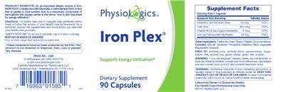 Photo of the PhysioLogics Iron Plex label