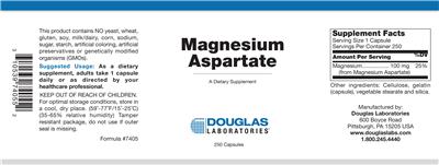 Photo of the Douglas Laboratories Magnesium Aspartate label
