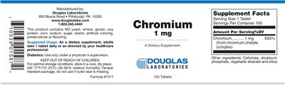 Photo of the Douglas Laboratories Chromium 1 mg label