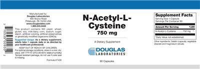 Photo of the Douglas Laboratories N-Acetyl-L-Cysteine 750 mg label