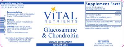 Photo of the Vital Nutrients Glucosamine & Chondroitin label