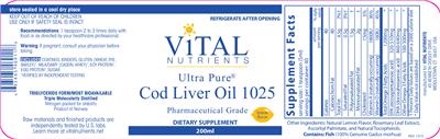 Photo of the Vital Nutrients Ultra Pure Cod Liver Oil 1025 Lemon Flavor label