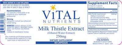 Photo of the Vital Nutrients Milk Thistle Extract (Ethanol/Water Extract) 250 mg label