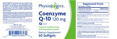Photo of the PhysioLogics Coenzyme Q-10 120 mg label
