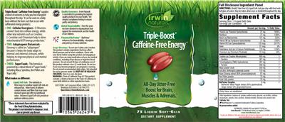 Photo of the Irwin Naturals Triple-Boost Caffeine-Free Energy label