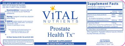 Photo of the Vital Nutrients Prostate Health Tx label