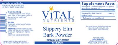 Photo of the Vital Nutrients Slippery Elm Bark Powder label