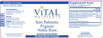 Photo of the Vital Nutrients Saw Palmetto Pygeum Nettle Root label
