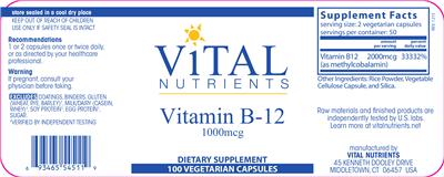 Photo of the Vital Nutrients Vitamin B-12 1000 mcg label