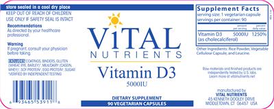 Photo of the Vital Nutrients Vitamin D3 5000 IU label
