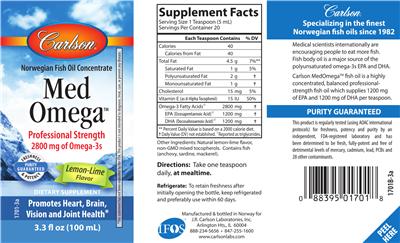 Photo of the Carlson MedOmega Lemon-Lime Flavor label