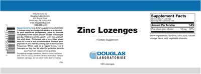 Photo of the Douglas Laboratories Zinc Lozenges label