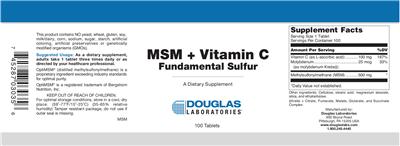 Photo of the Douglas Laboratories MSM + Vitamin C Fundamental Sulfur label