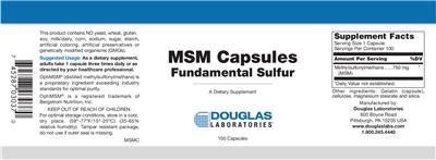 Photo of the Douglas Laboratories MSM Capsules Fundamental Sulfur label