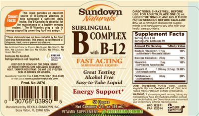 Photo of the Sundown Naturals Sublingual B Complex With B-12 label