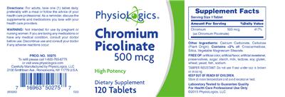 Photo of the PhysioLogics Chromium Picolinate 500 mcg label