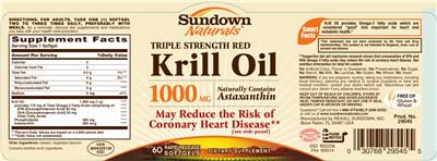 Photo of the Sundown Naturals Triple Strength Red Krill Oil 1000 mg label