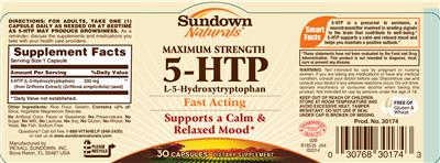 Photo of the Sundown Naturals Maximum Strength 5-HTP label
