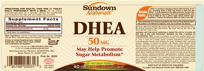 Photo of the Sundown Naturals DHEA 50 mg label