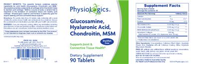 Photo of the PhysioLogics Glucosamine, Hyaluronic Acid, Chondroitin, MSM label