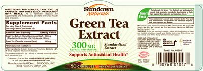 Photo of the Sundown Naturals Green Tea Extract 300 mg label