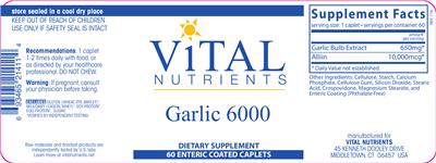 Photo of the Vital Nutrients Garlic 6000 label