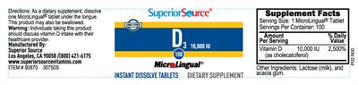 Photo of the Superior Source D3 10,000 IU label