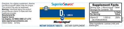 Photo of the Superior Source D3 1,000 IU label