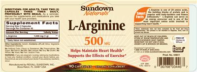 Photo of the Sundown Naturals L-Arginine 500 mg label