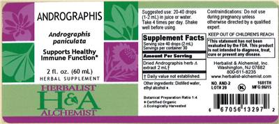 Photo of the Herbalist & Alchemist Andrographis label