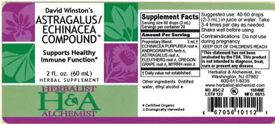 Photo of the Herbalist & Alchemist David Winston's Astragalus/Echinacea Compound label