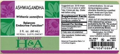 Photo of the Herbalist & Alchemist Ashwagandha label