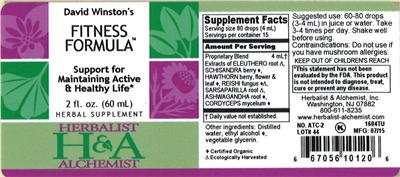 Photo of the Herbalist & Alchemist David Winston's Fitness Formula label