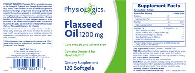 Photo of the PhysioLogics Flaxseed Oil 1200 mg label