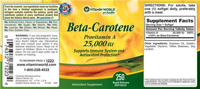 Beta-Carotene Provitamin A 25,000 IU