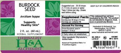 Photo of the Herbalist & Alchemist Burdock Seed label
