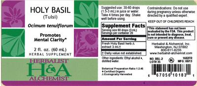 Photo of the Herbalist & Alchemist Holy Basil label