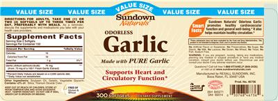 Photo of the Sundown Naturals Odorless Garlic label
