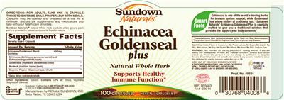 Photo of the Sundown Naturals Echinacea Goldenseal Plus label